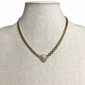 Vintage Pearl and Rhinestone Teardrop Necklace